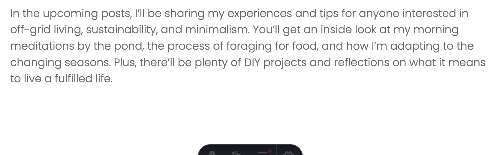 Blog page with an unlabeled black bar at the bottom