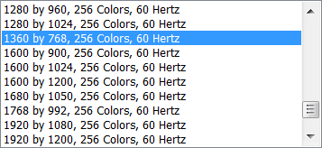 Windows Screen Resolution List Box